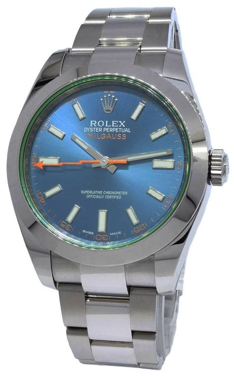 rolex milgauss new steel blue dial green crystal